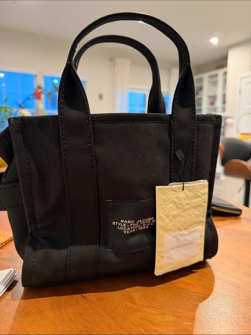 Marc Jacobs Black Canvas Tote Bag with White Logo Small
